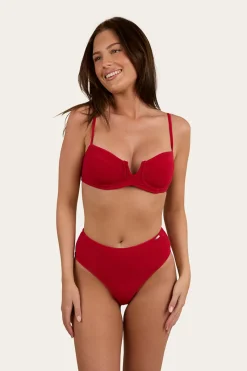 Discount Ringers Western Country Sunset Textured High Waist Bikini Bottom - Red