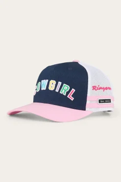 New Ringers Western Cowgirl Kids Trucker Cap - Navy/Pastel Pink