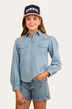 Clearance Ringers Western Dahlia Kids Denim Western Shirt - Light Blue