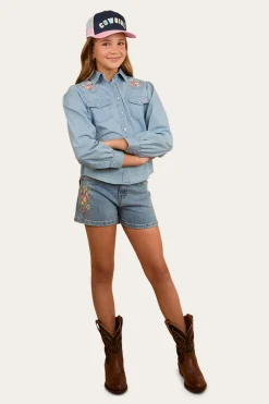 Clearance Ringers Western Dahlia Kids Denim Western Shirt - Light Blue