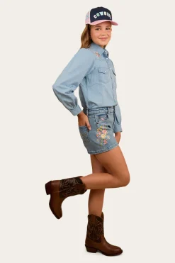 Clearance Ringers Western Dahlia Kids Denim Western Shirt - Light Blue