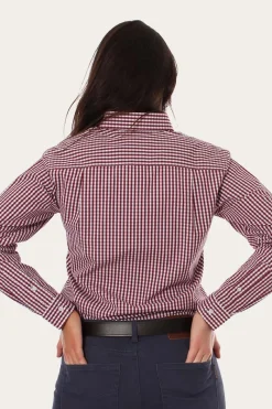 Clearance Ringers Western Davidson Womens Gingham Dress Shirt - Burgundy
