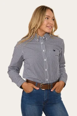 Clearance Ringers Western Davidson Womens Gingham Dress Shirt - Navy