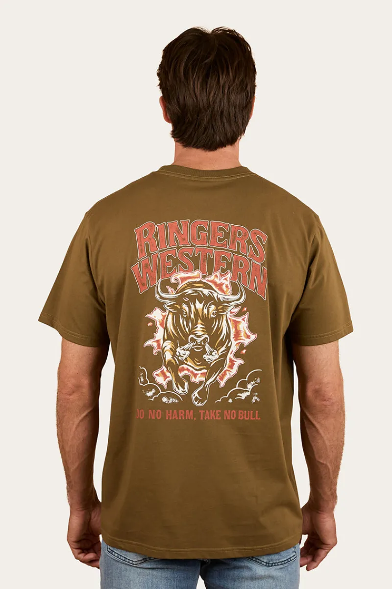 Ringers Western Do No Harm Take No Bull Mens Loose Fit T-Shirt - Military Green