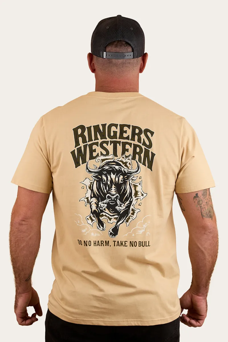 Online Ringers Western Do No Harm Take No Bull Mens Loose Fit T Shirt - Dark Sand