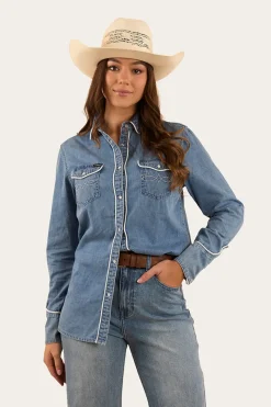 Clearance Ringers Western Eddie Womens Western Shirt - Light Wash Blue