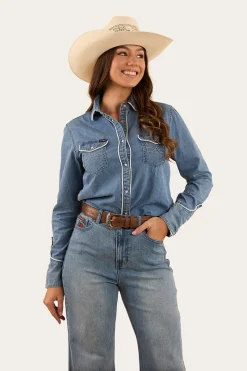 Clearance Ringers Western Eddie Womens Western Shirt - Light Wash Blue