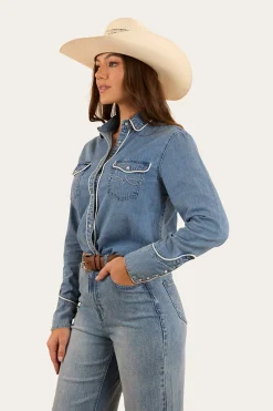 Clearance Ringers Western Eddie Womens Western Shirt - Light Wash Blue