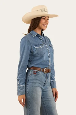 Clearance Ringers Western Eddie Womens Western Shirt - Light Wash Blue