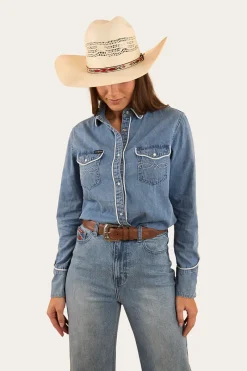Clearance Ringers Western Eddie Womens Western Shirt - Light Wash Blue