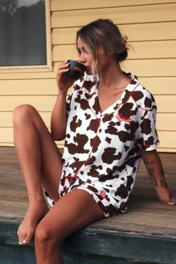 New Ringers Western Evadale Womens Short Pyjama Set - White / Chocolate