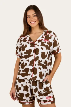 New Ringers Western Evadale Womens Short Pyjama Set - White / Chocolate