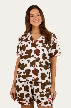 New Ringers Western Evadale Womens Short Pyjama Set - White / Chocolate