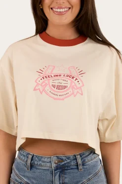 Online Ringers Western Feeling Lucky Cropped Oversized T-Shirt - Off White