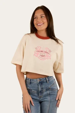 Online Ringers Western Feeling Lucky Cropped Oversized T-Shirt - Off White