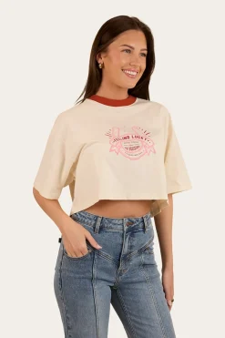 Online Ringers Western Feeling Lucky Cropped Oversized T-Shirt - Off White