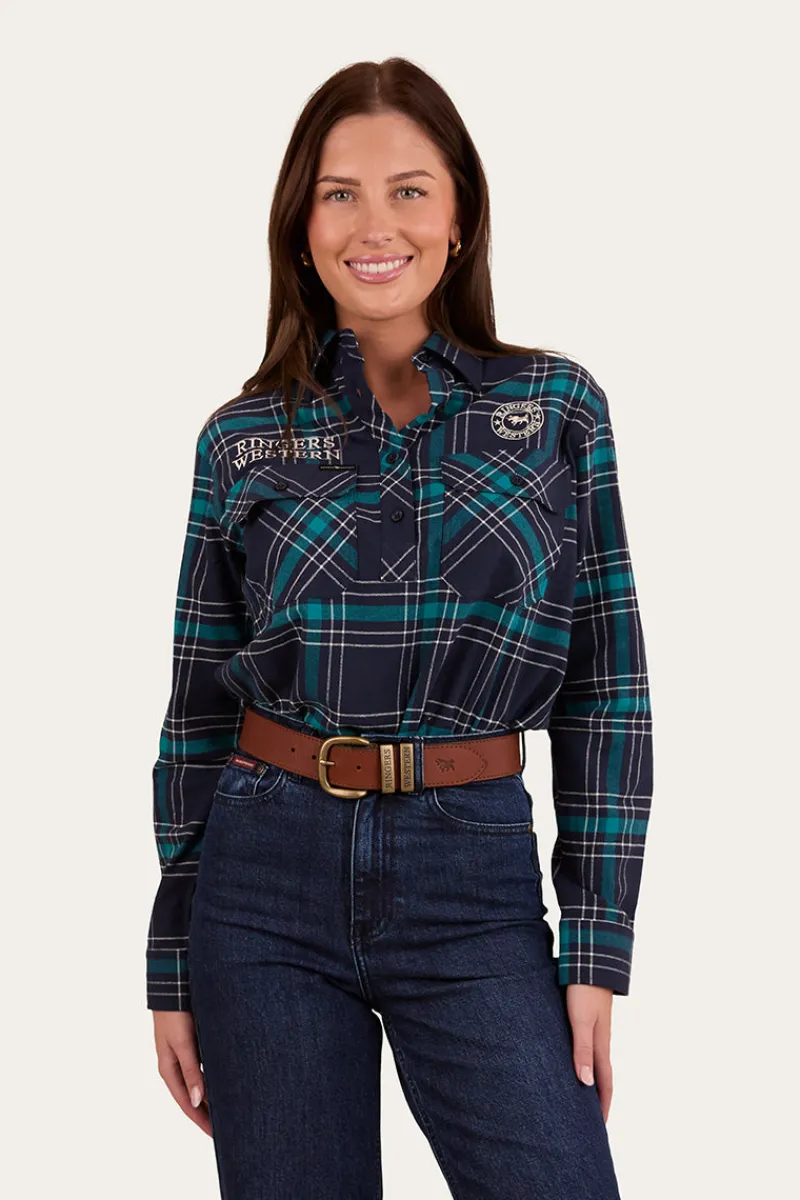 Online Ringers Western Fingal Womens Half Button Flannel - Navy