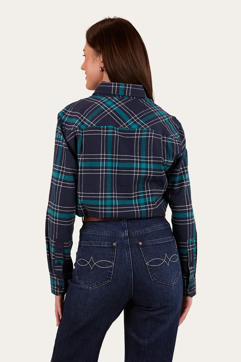 Online Ringers Western Fingal Womens Half Button Flannel - Navy