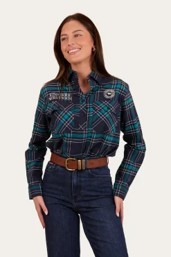 Online Ringers Western Fingal Womens Half Button Flannel - Navy