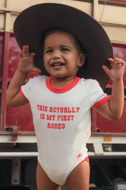 Clearance Ringers Western First Rodeo Babies Short Sleeve Romper - Off White / Red