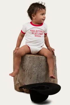 Clearance Ringers Western First Rodeo Babies Short Sleeve Romper - Off White / Red