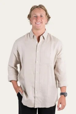 Online Ringers Western Glenmorgan Mens Relaxed Linen Dress Shirt - Stone