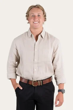 Online Ringers Western Glenmorgan Mens Relaxed Linen Dress Shirt - Stone