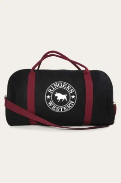 New Ringers Western Gundagai Duffle Bag - Black & Maroon with White Print
