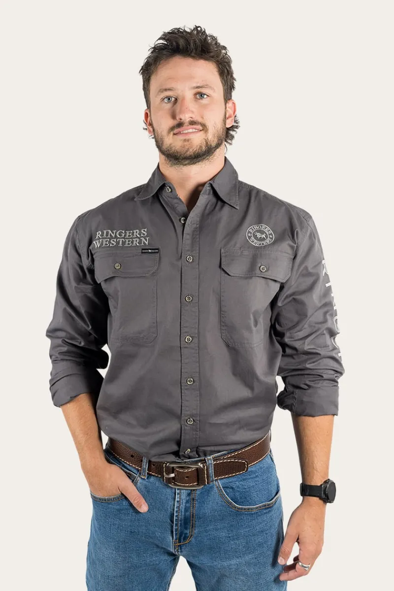 Outlet Ringers Western Hawkeye Mens Full Button Work Shirt - Magnum/Ultimate Grey