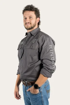 Outlet Ringers Western Hawkeye Mens Full Button Work Shirt - Magnum/Ultimate Grey
