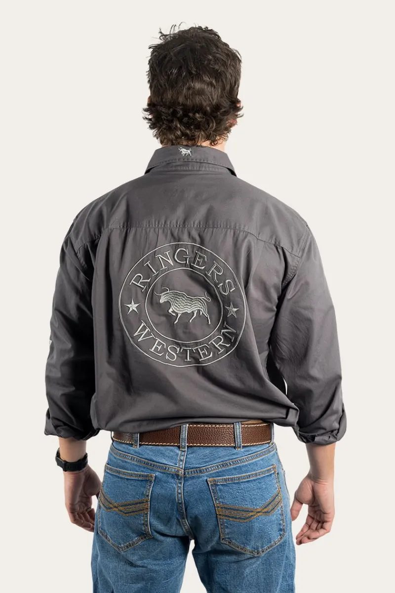 Outlet Ringers Western Hawkeye Mens Full Button Work Shirt - Magnum/Ultimate Grey