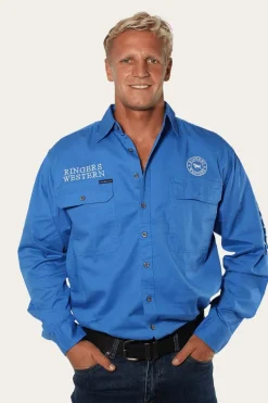 Discount Ringers Western Hawkeye Mens Full Button Work Shirt - Blue/White