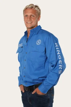 Discount Ringers Western Hawkeye Mens Full Button Work Shirt - Blue/White