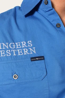 Discount Ringers Western Hawkeye Mens Full Button Work Shirt - Blue/White