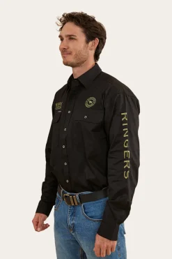 Clearance Ringers Western Hawkeye Mens Full Button Work Shirt - Black/Camo