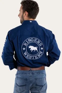 Best Ringers Western Hawkeye Mens Full Button Work Shirt - Navy/White