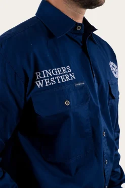 Best Ringers Western Hawkeye Mens Full Button Work Shirt - Navy/White