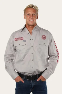 Ringers Western Hawkeye Mens Full Button Work Shirt - Beige/Red
