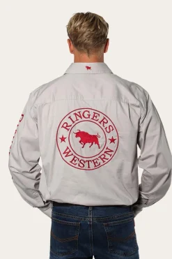 Ringers Western Hawkeye Mens Full Button Work Shirt - Beige/Red