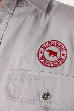 Ringers Western Hawkeye Mens Full Button Work Shirt - Beige/Red