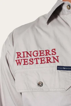 Ringers Western Hawkeye Mens Full Button Work Shirt - Beige/Red