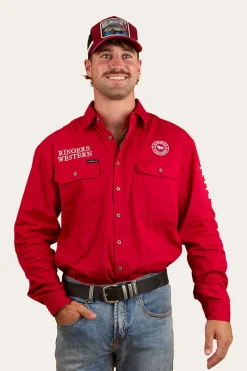 Clearance Ringers Western Hawkeye Mens Full Button Work Shirt - Red/White