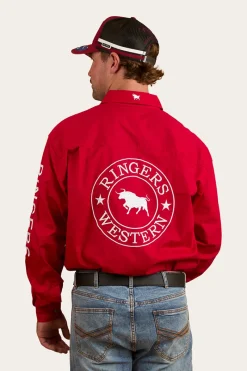 Clearance Ringers Western Hawkeye Mens Full Button Work Shirt - Red/White