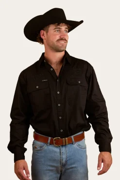 Ringers Western Hawkeye Mens Full Button Work Shirt - Black/Black