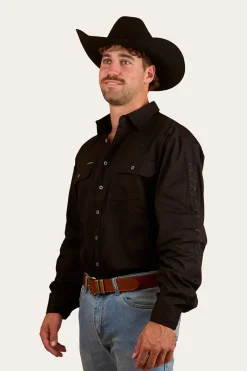 Ringers Western Hawkeye Mens Full Button Work Shirt - Black/Black