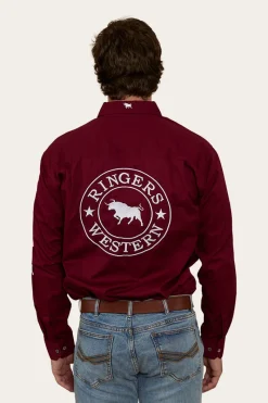 Outlet Ringers Western Hawkeye Mens Half Button Work Shirt - Burgundy