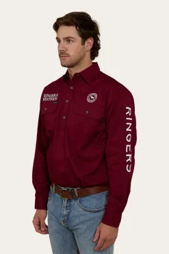 Outlet Ringers Western Hawkeye Mens Half Button Work Shirt - Burgundy