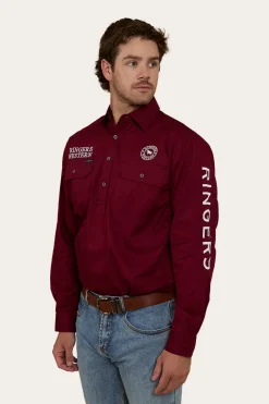 Outlet Ringers Western Hawkeye Mens Half Button Work Shirt - Burgundy