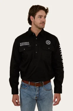 Online Ringers Western Hawkeye Mens Half Button Work Shirt - Black