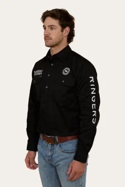 Online Ringers Western Hawkeye Mens Half Button Work Shirt - Black